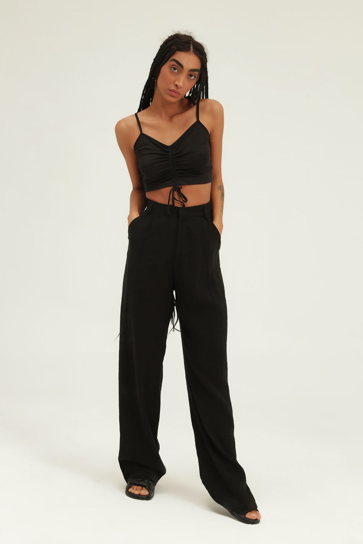 Wide Leg Pants, Black, S