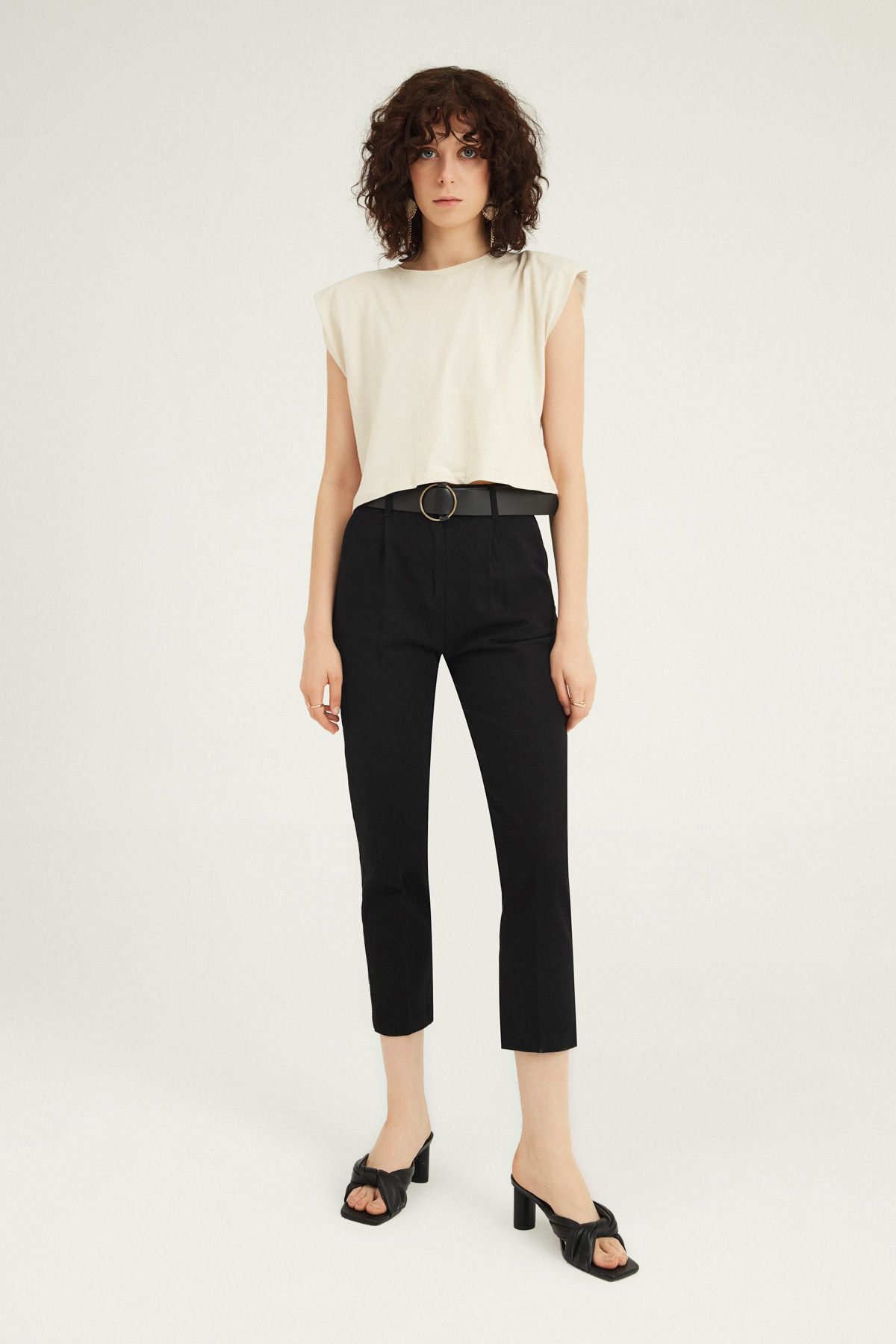 Trousers with belt, Black, S