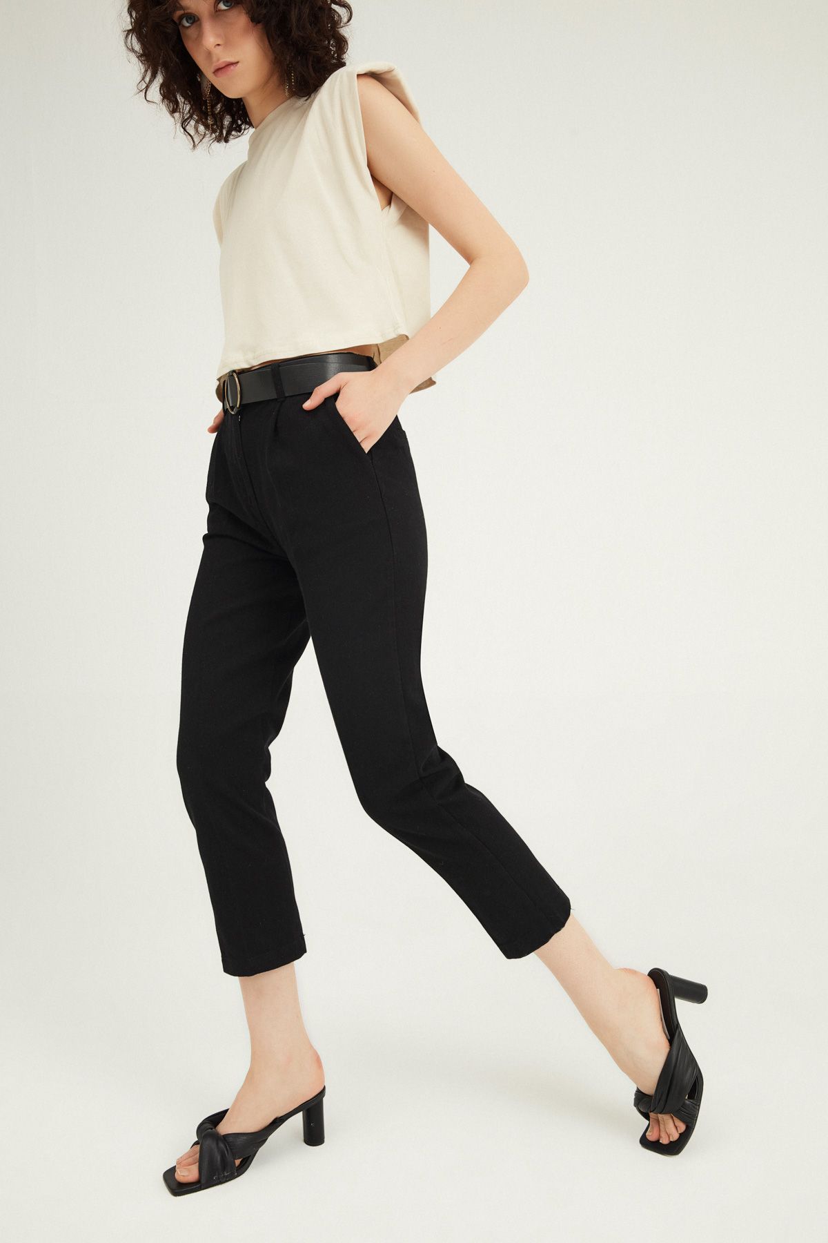 Trousers with belt, Black, S