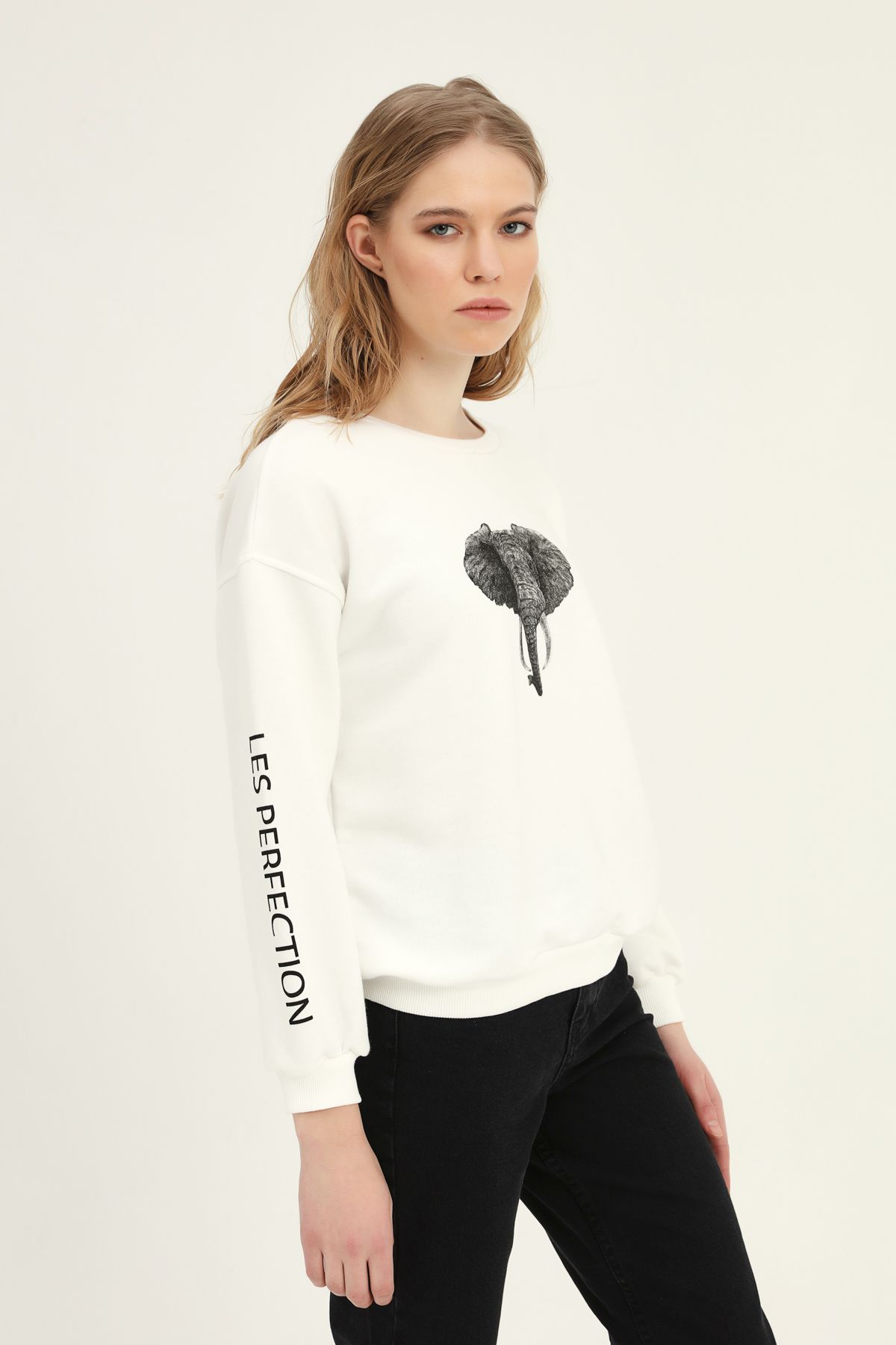 Elephant print sweatshirt, White, S