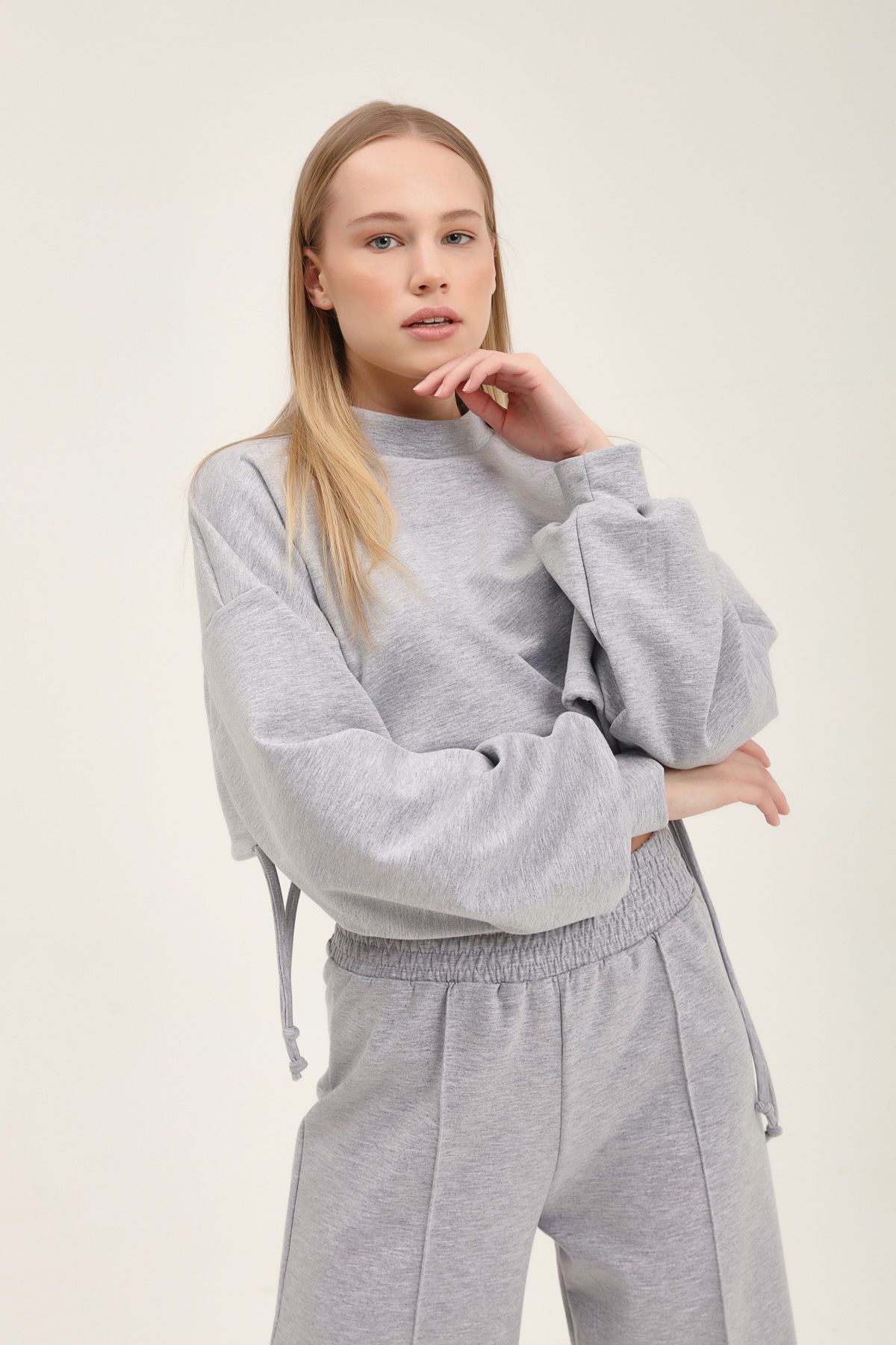 Cropped sweatshirt, Grey, S