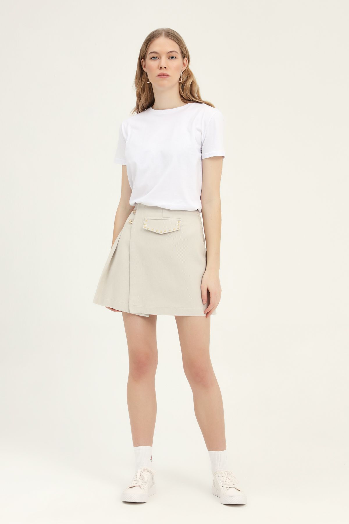 Mini skirt with details, Beige, S