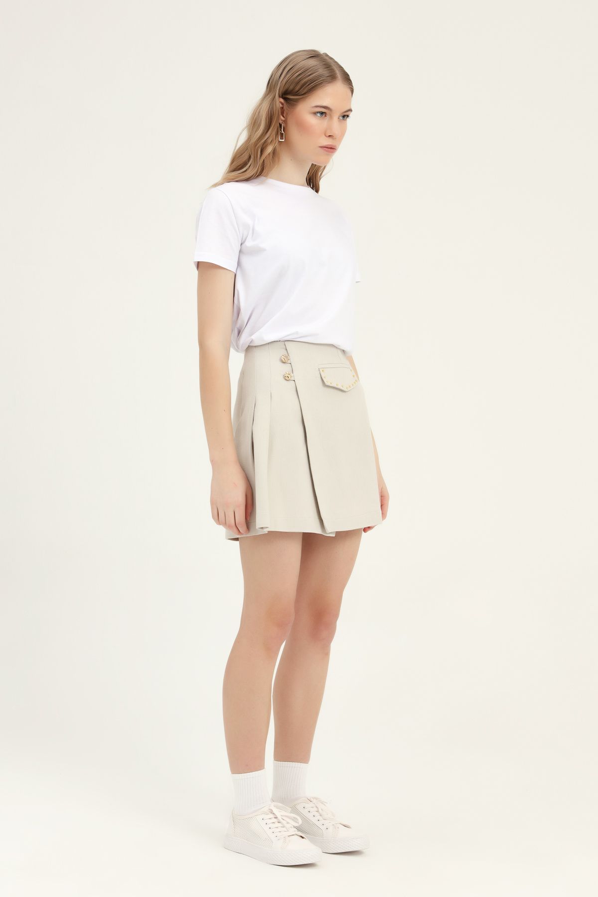 Mini skirt with details, Beige, S