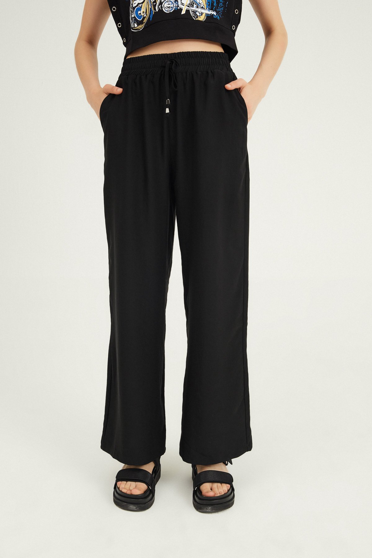 Wide leg trousers, Black, S