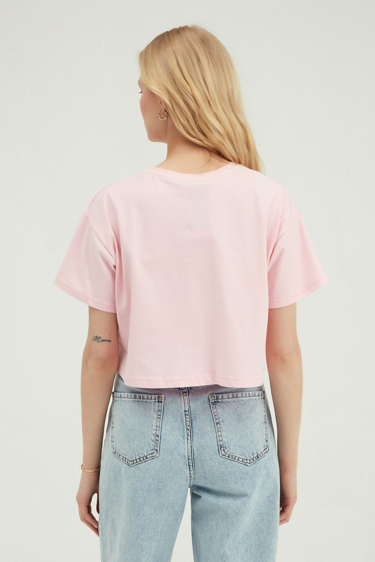 Cropped T-shirt with embroidery, Розовый, S