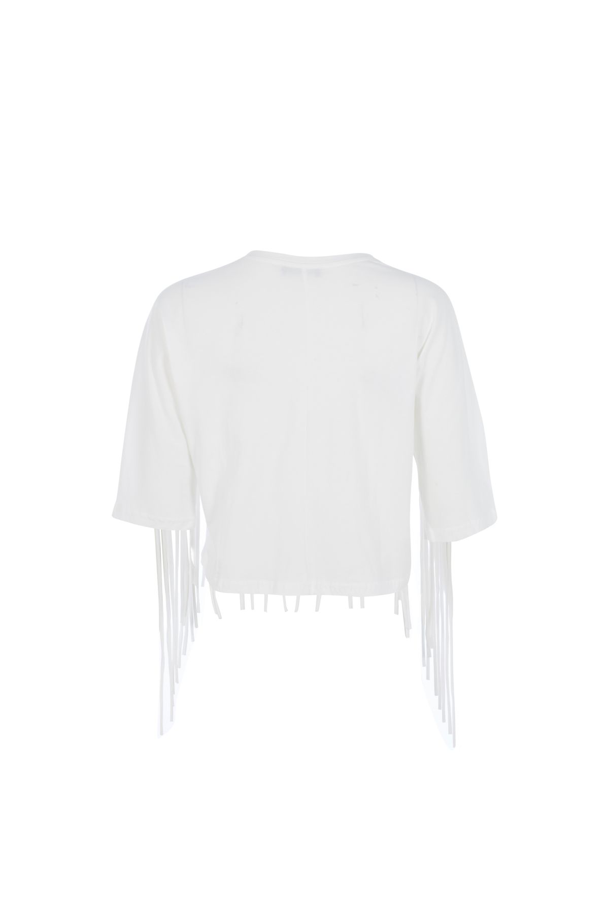 Cropped T-shirt with fringes, White, S