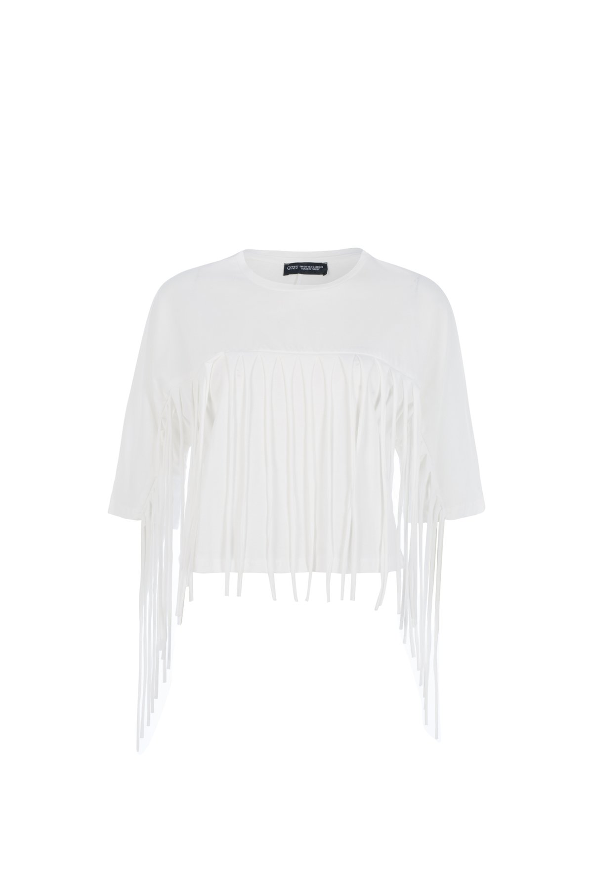 Cropped T-shirt with fringes, White, S