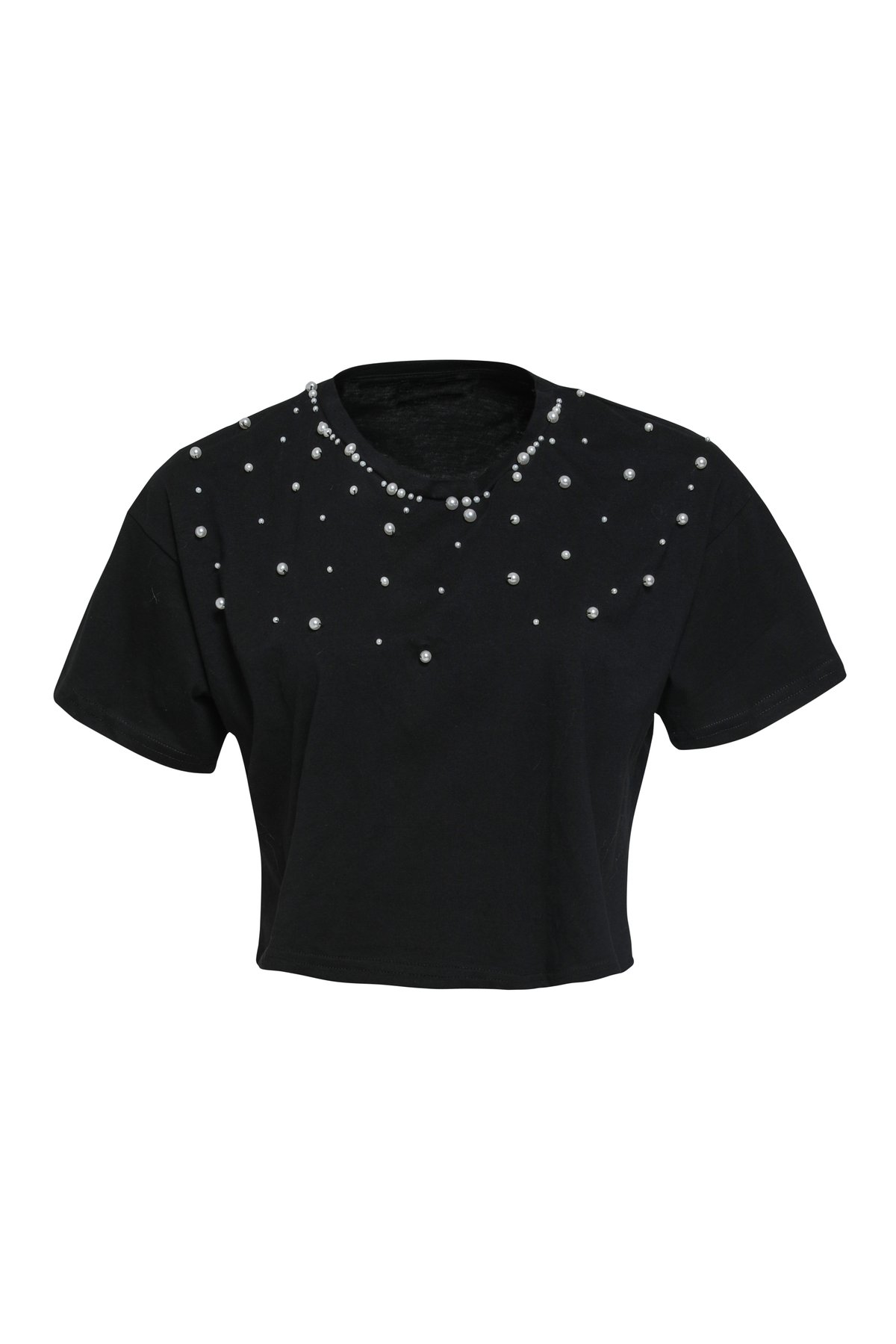 Cropped Pearl T-shirt, Black, S