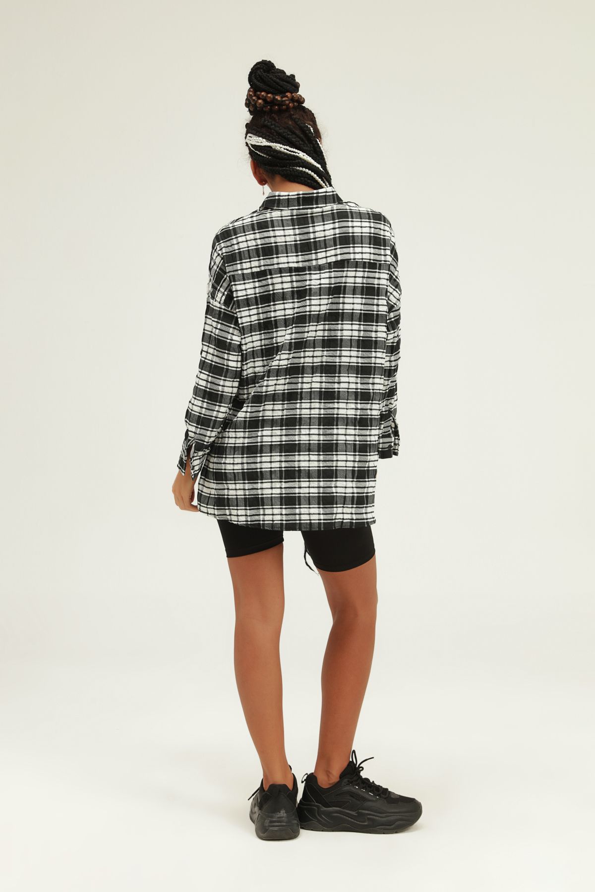 Asymmetric checkered shirt, Black, S