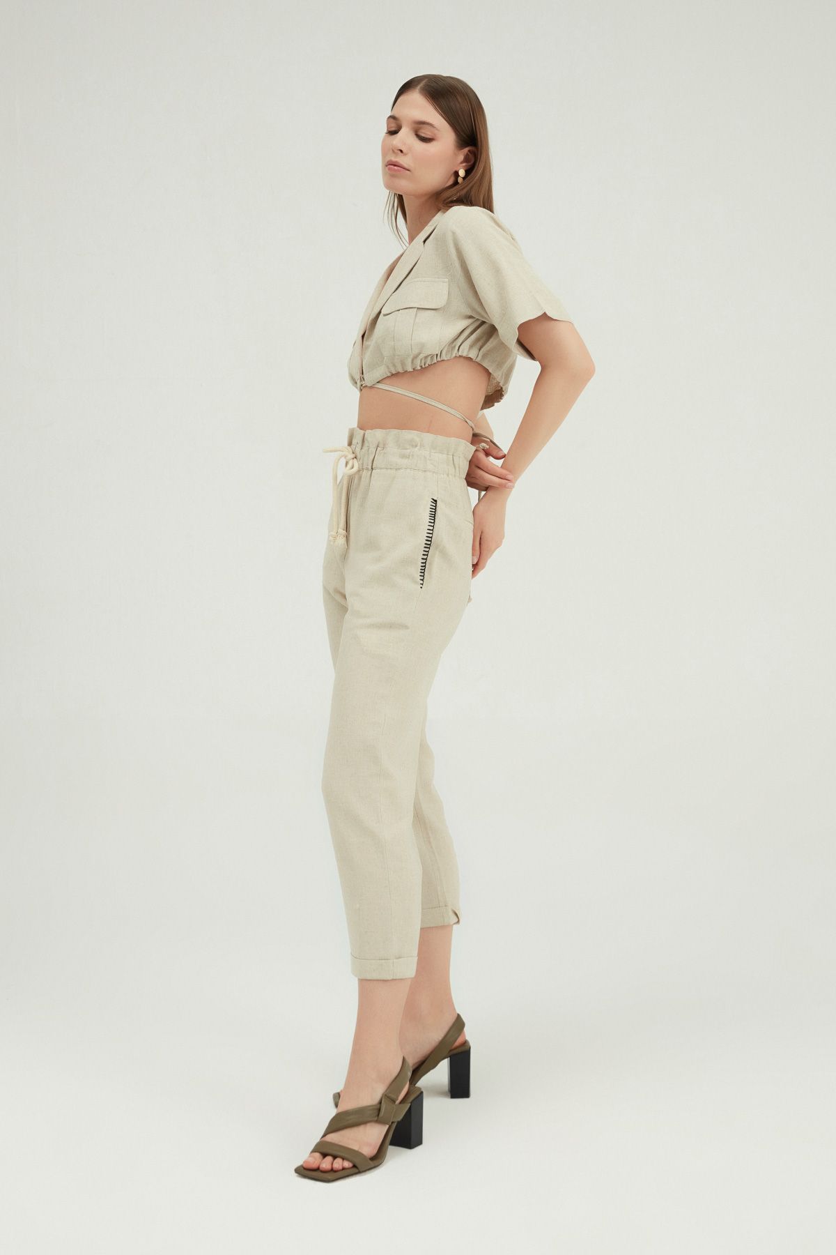 Linen Pants Natural, Beige, S