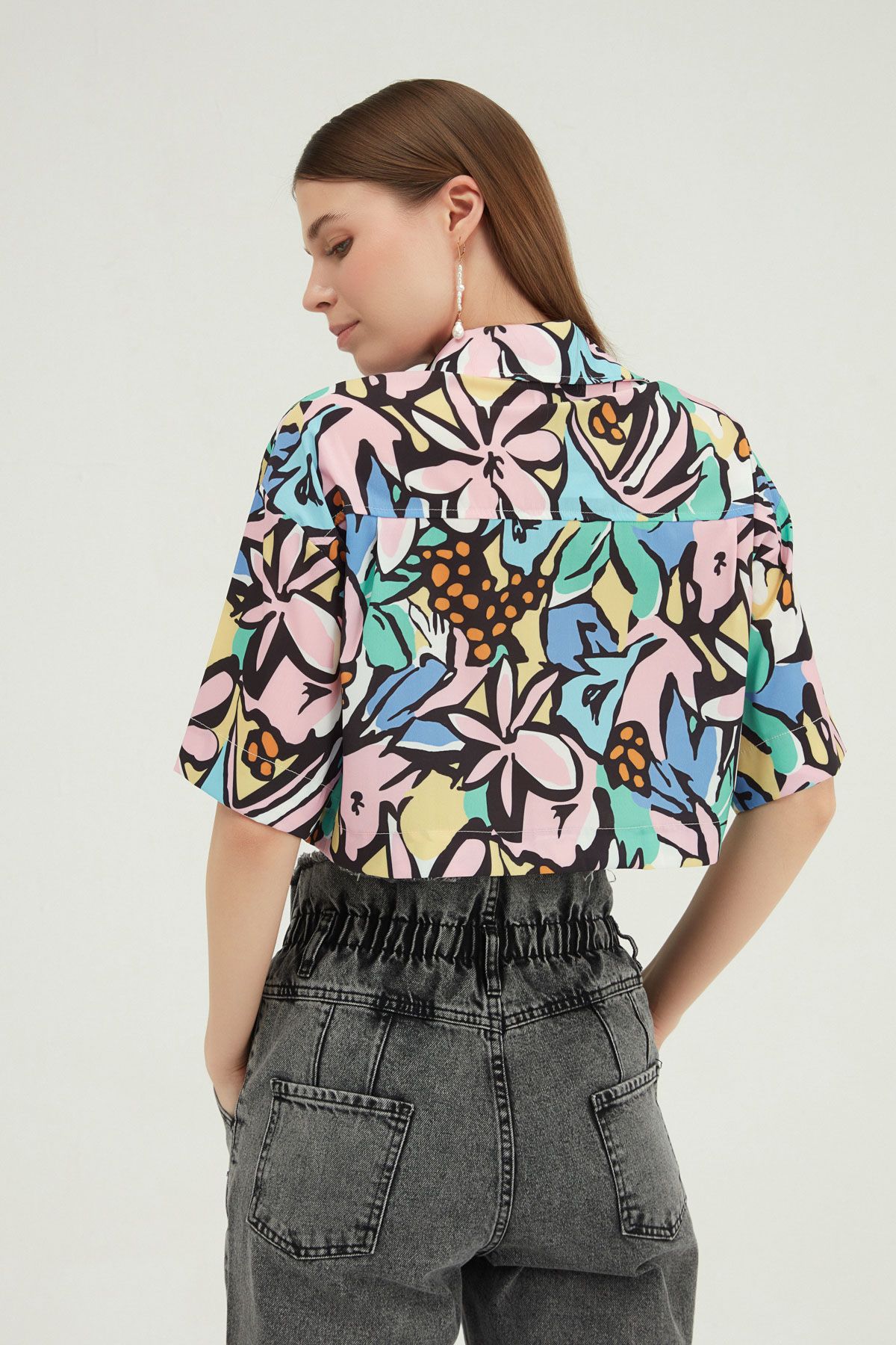 Cropped printed shirt, Multicolor, S