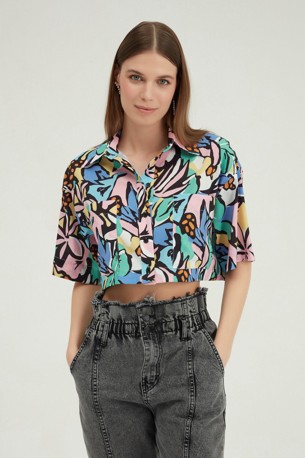 Cropped printed shirt, Multicolor, S