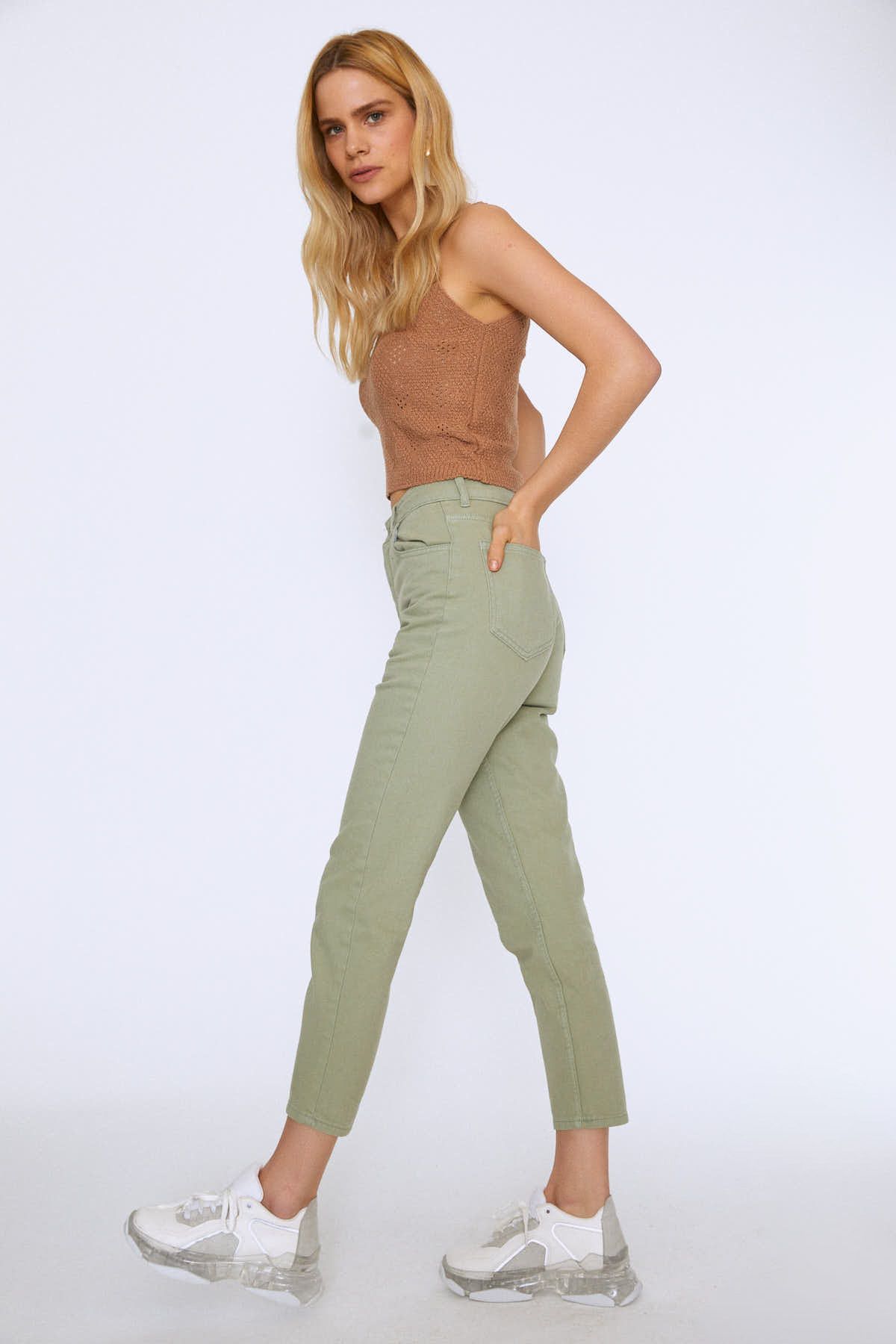 Trousers Mom Jeans, Mint, 26