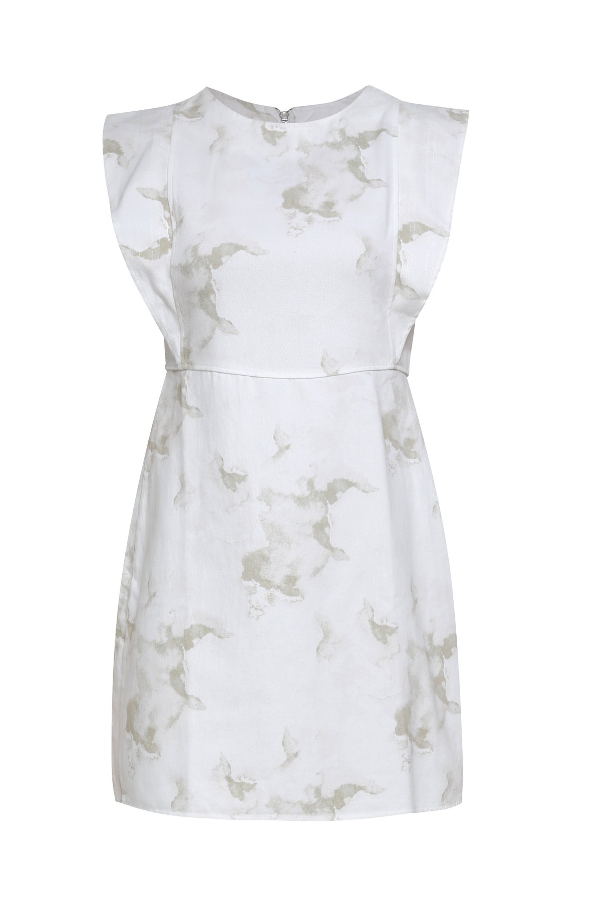 Dress with ruffles and print, White, S