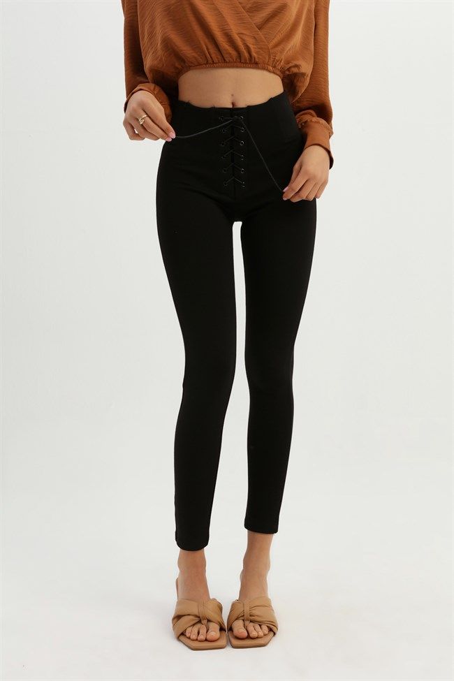 Lace Up High-Waist Legging in Black