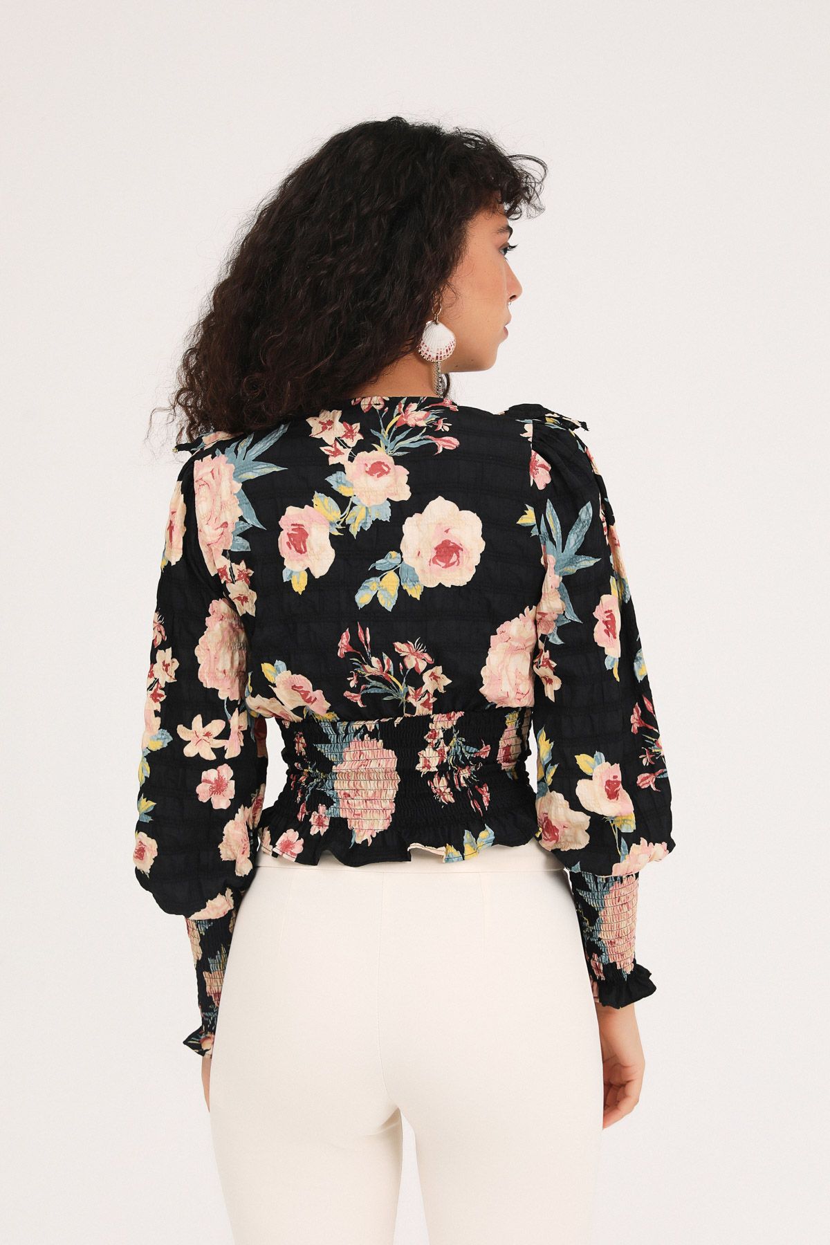 Floral blouse, Black, S