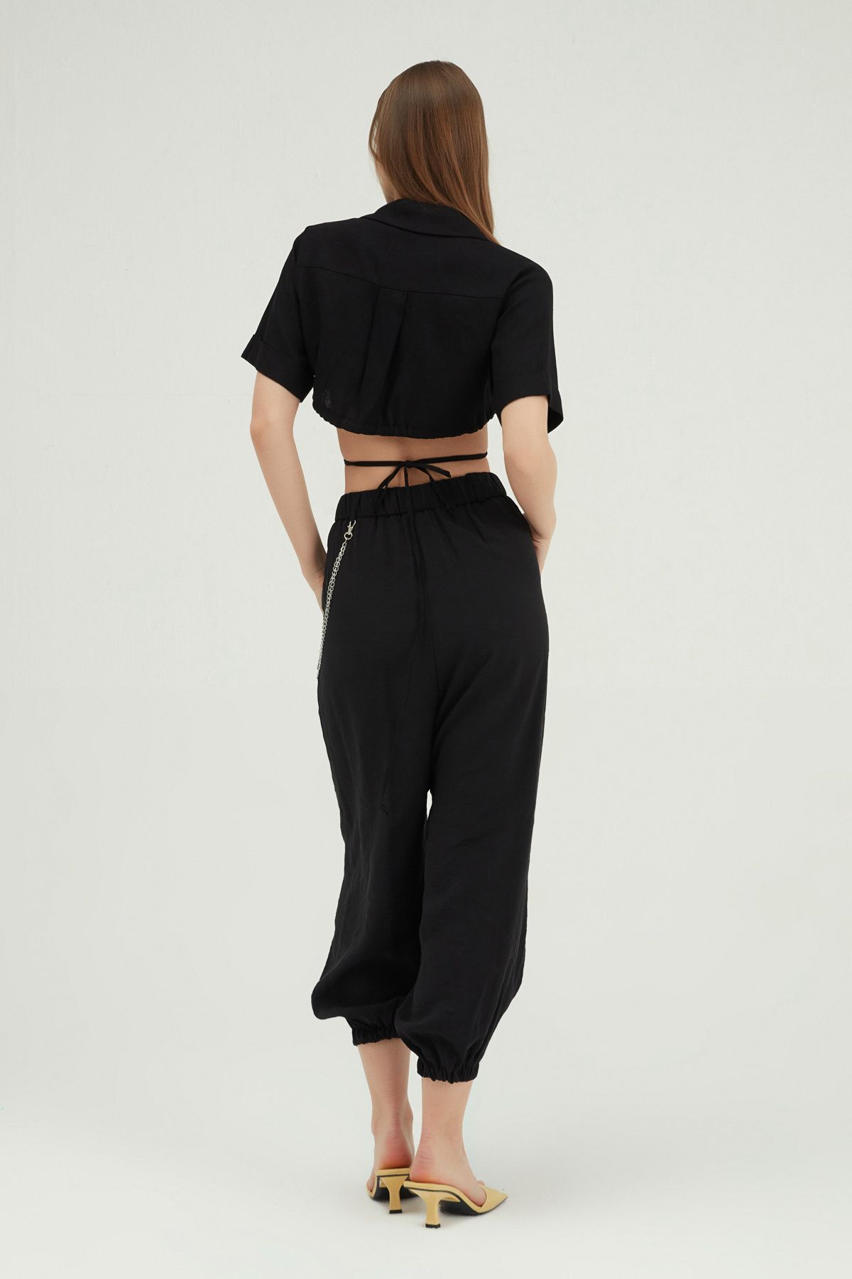 Baggy trousers with chain, Black, S