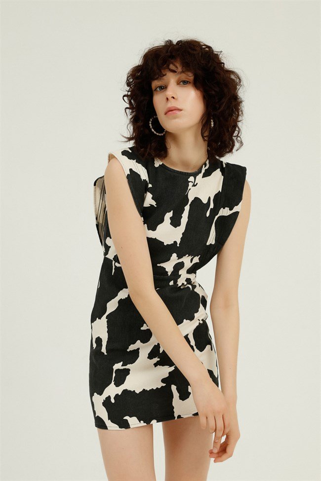 Dress with a print, Black, S