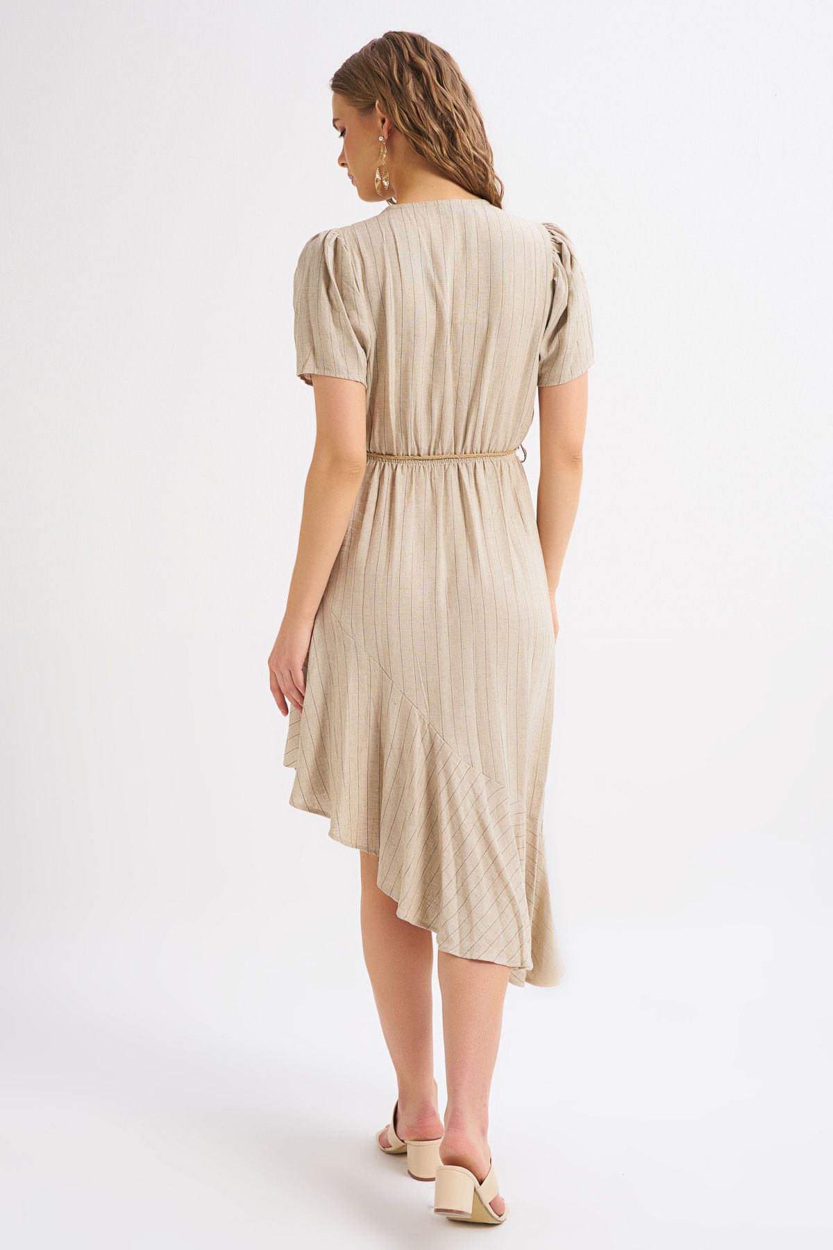 Striped slant dress, Beige, S