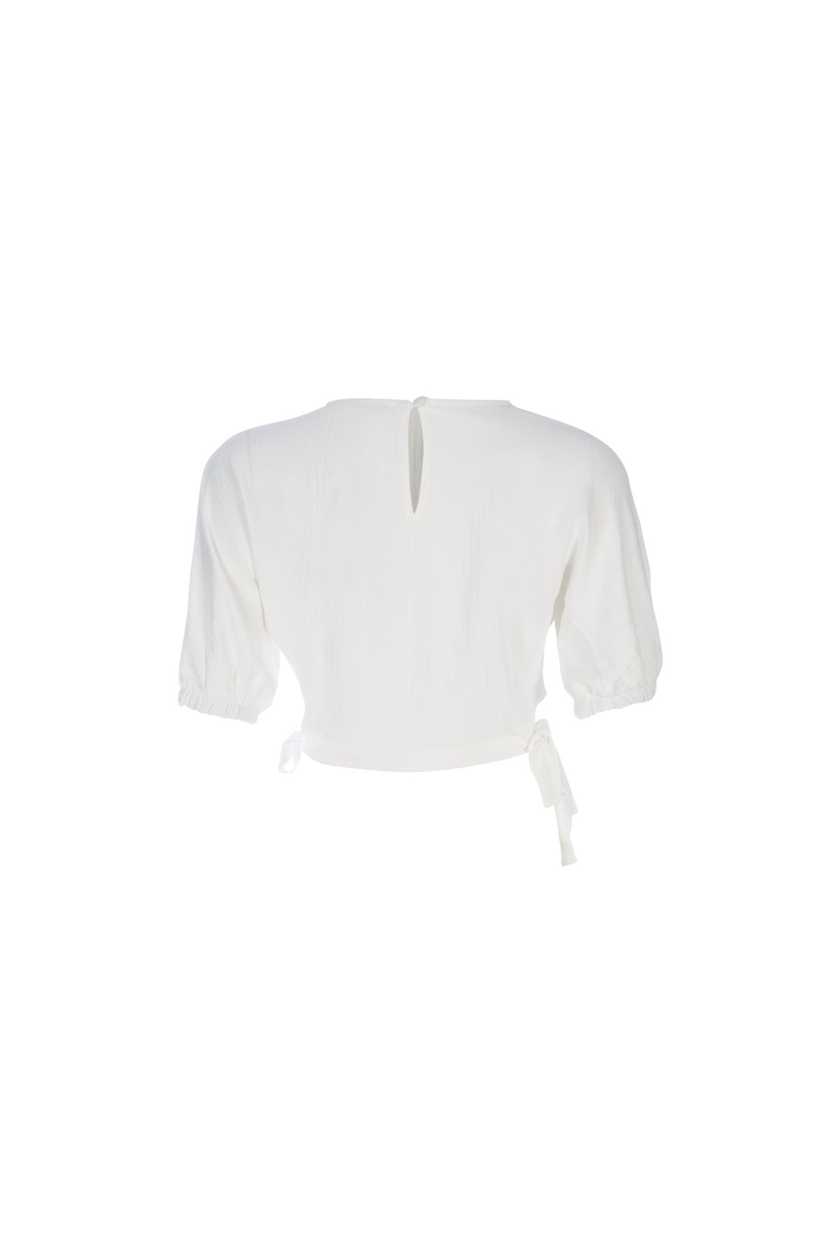 Side Tie Cropped Blouse, White, S