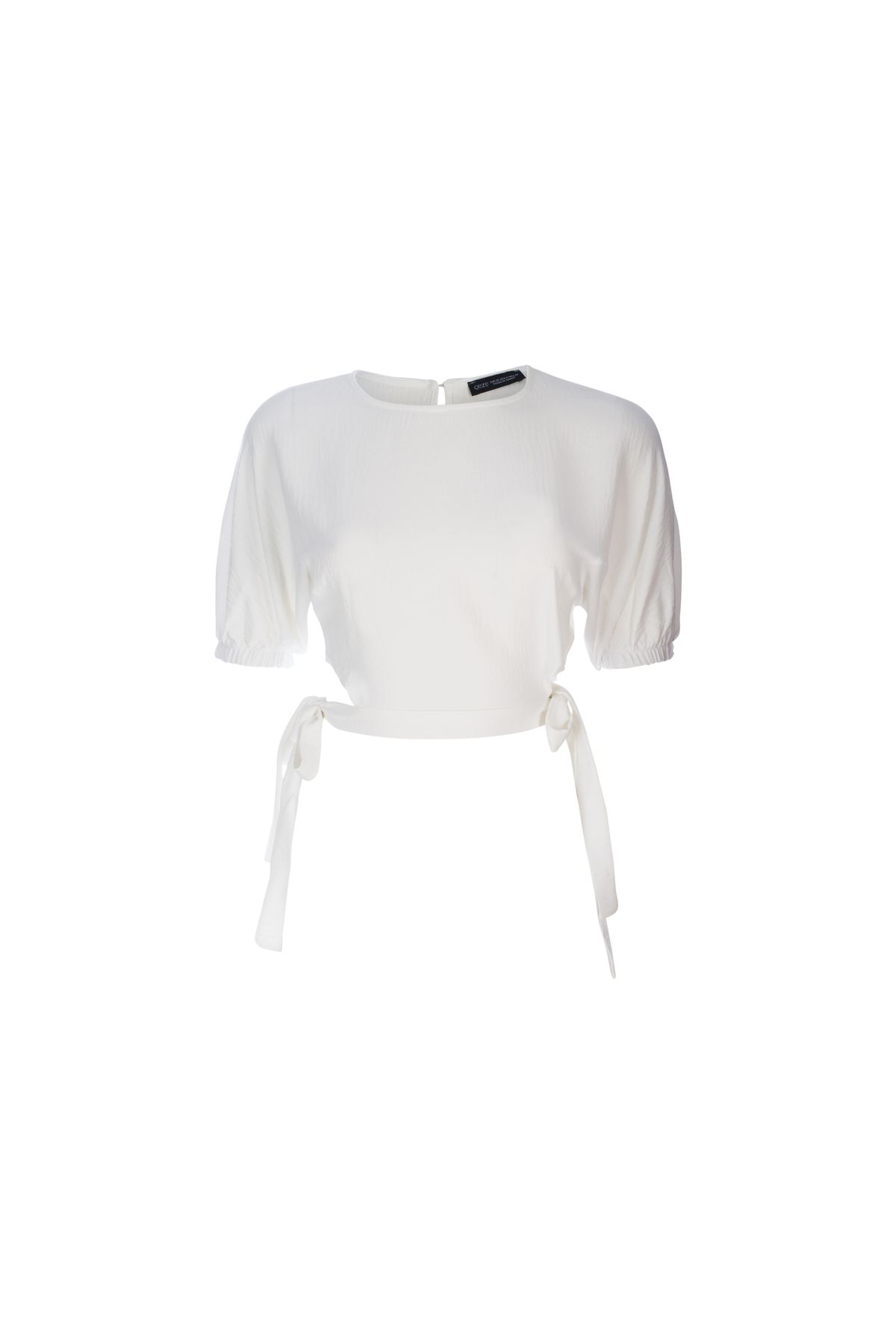 Side Tie Cropped Blouse, White, S