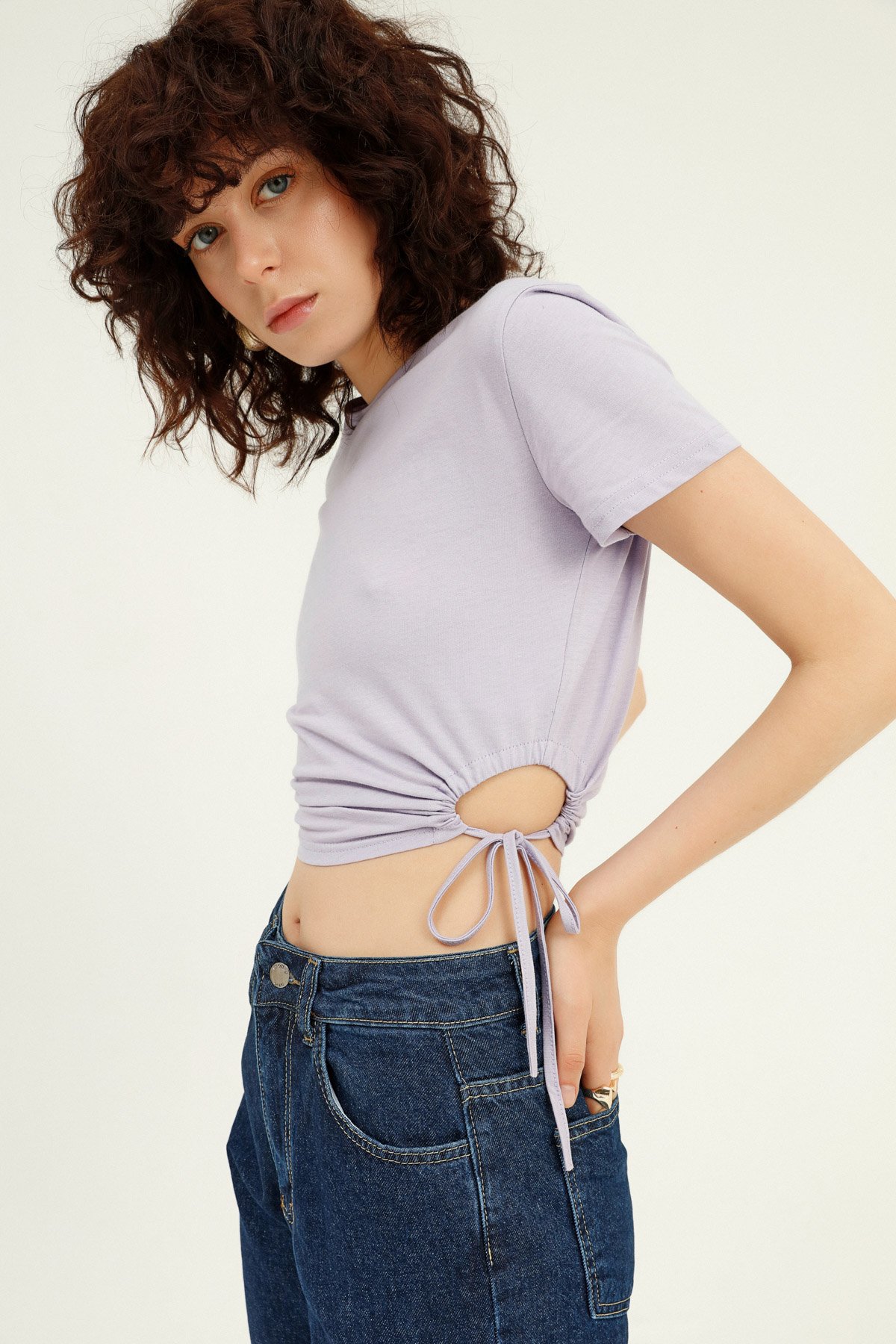 T-shirt with side ties, Lilac, S