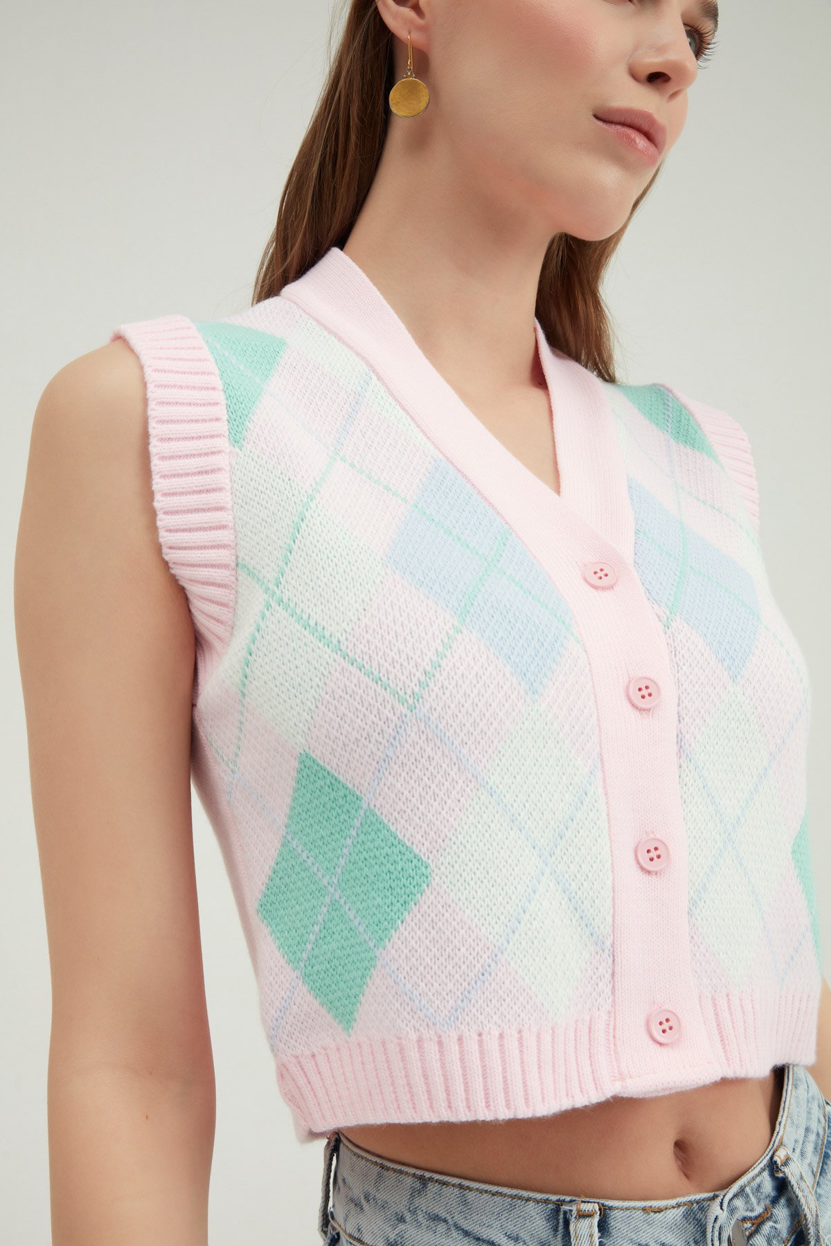 Knitted vest with buttons, Multicolor, One Size