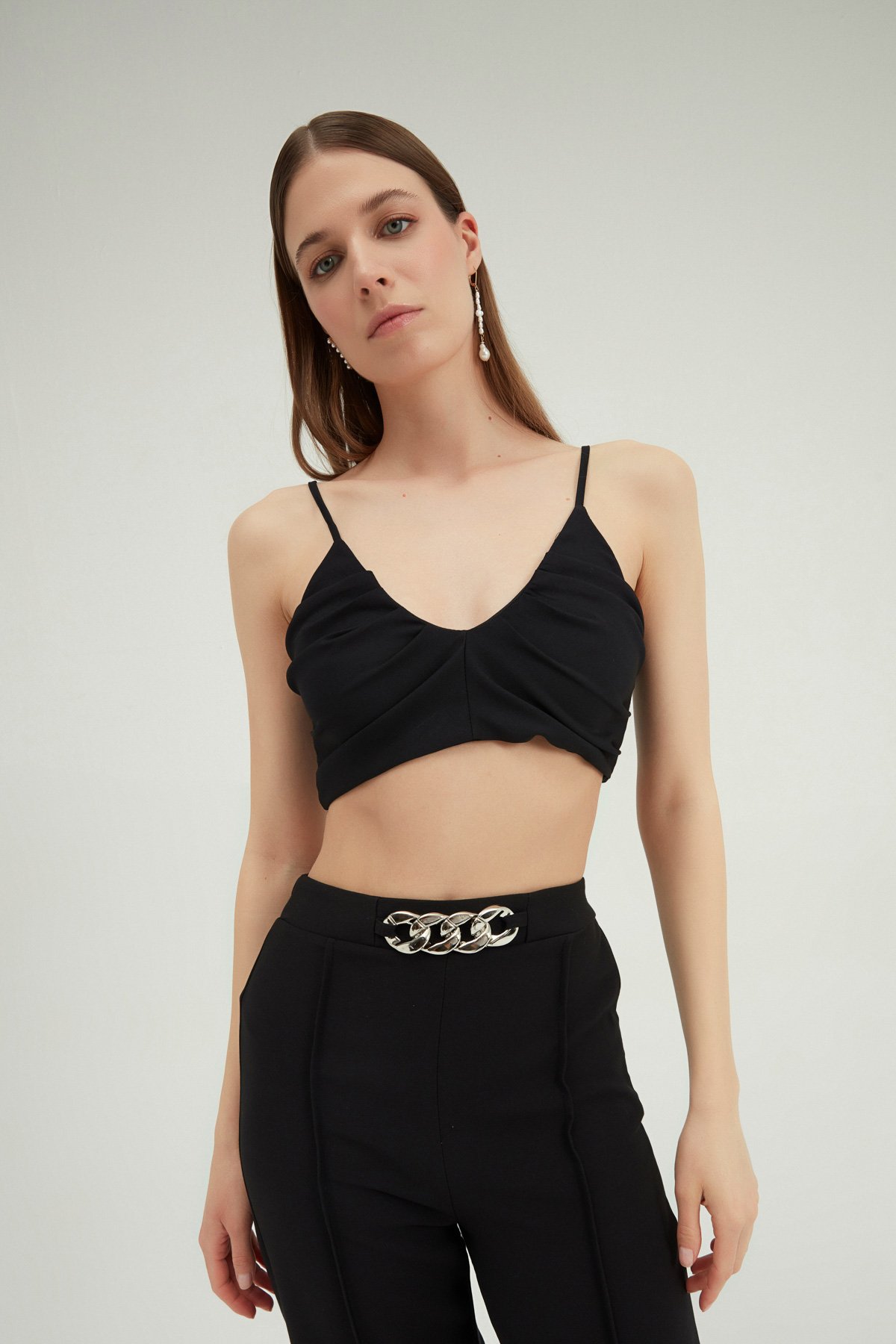 Crop top with straps, Black, S