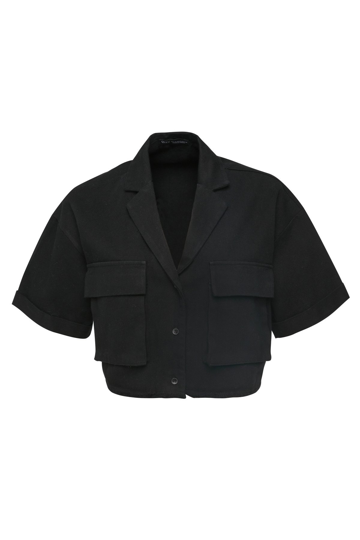 Cropped shirt with two pockets, Black, S