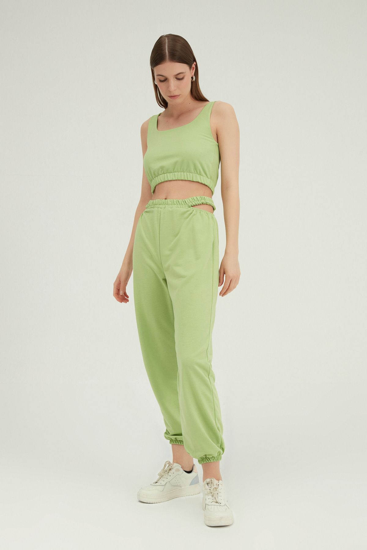 Trousers with slits at the waist, Зелёный, S