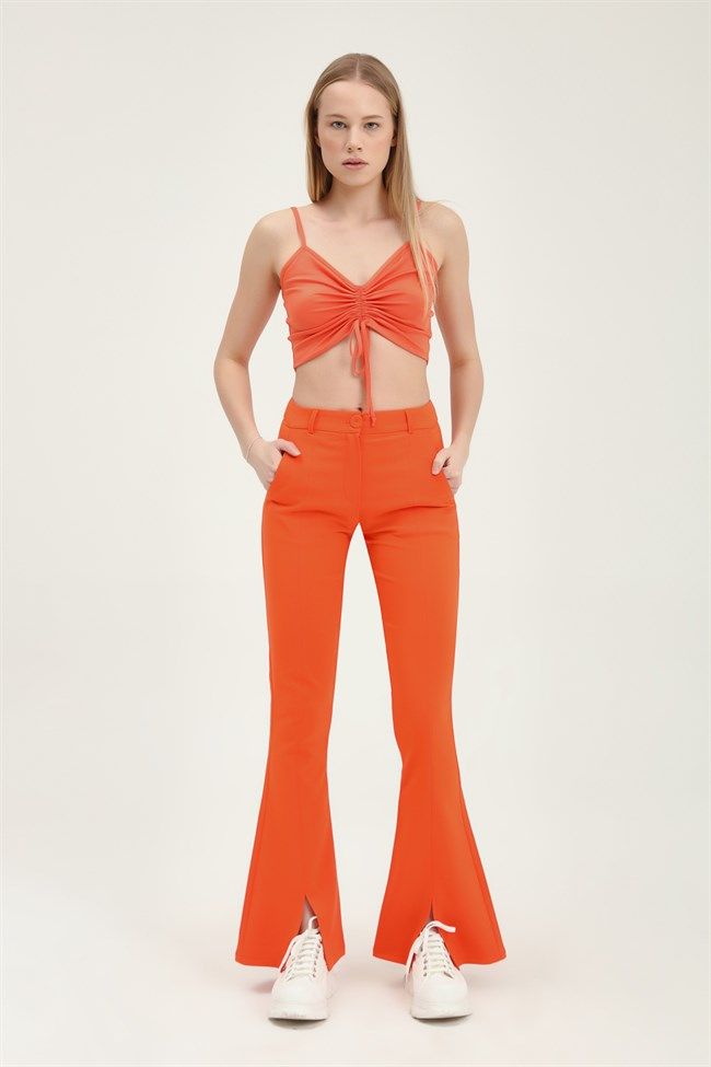 Pants with a slit, Orange, S