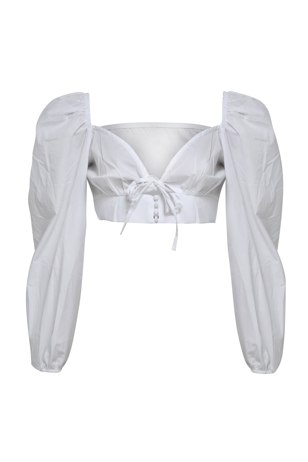 Cropped Tie Blouse, White, S