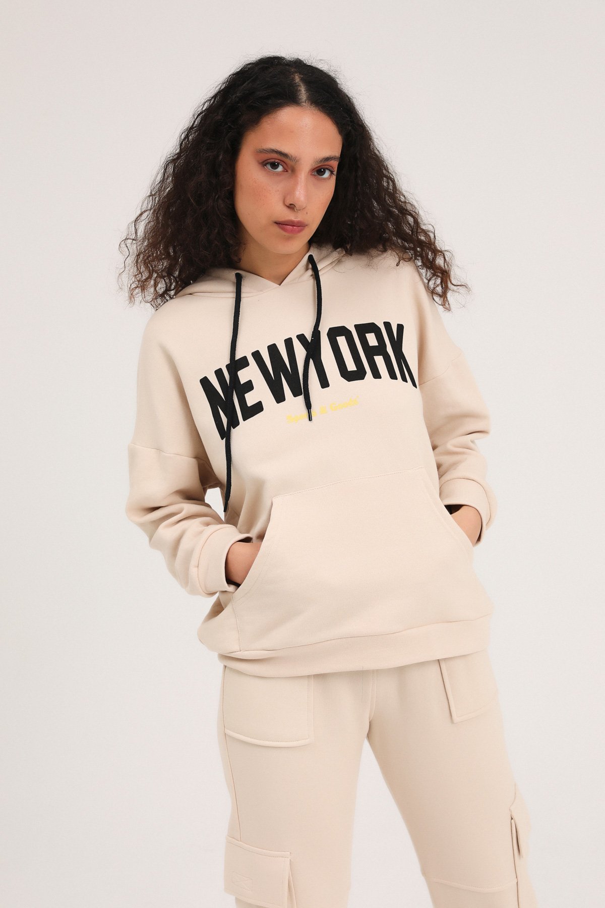 Hoodie New York, Beige, S