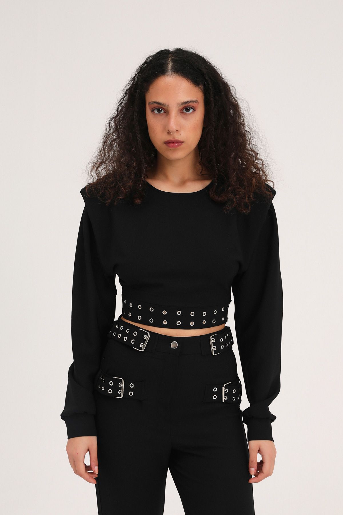 Blouse with studs, Black, S