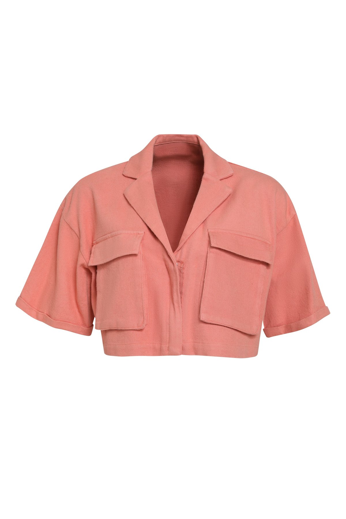 Cropped V-neck shirt, Coral, M