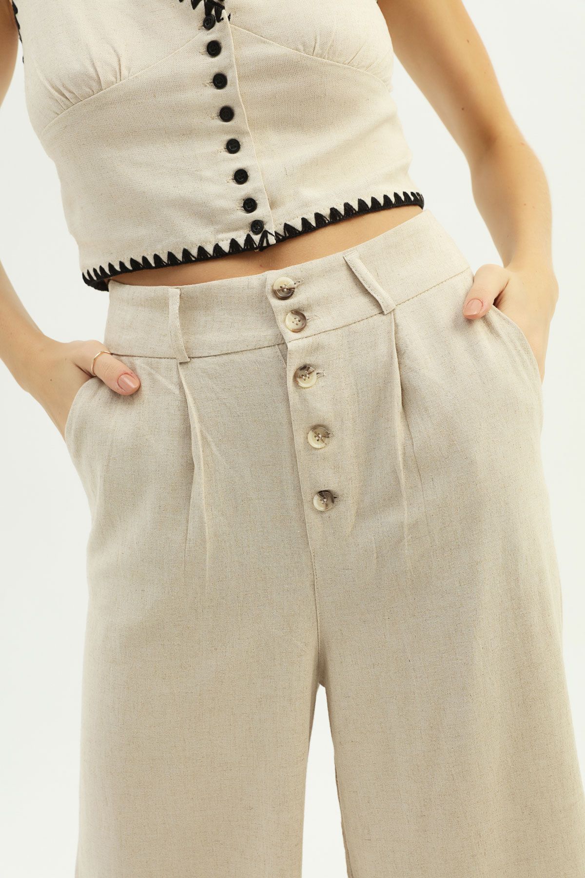 Pants with buttons, Beige, 36