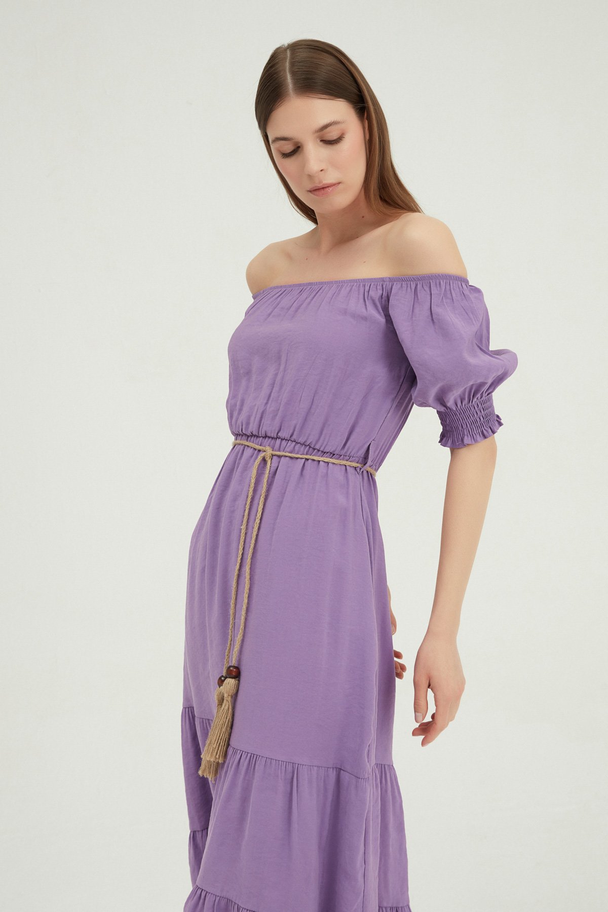 Long dress with a thin belt, Сиреневый, S