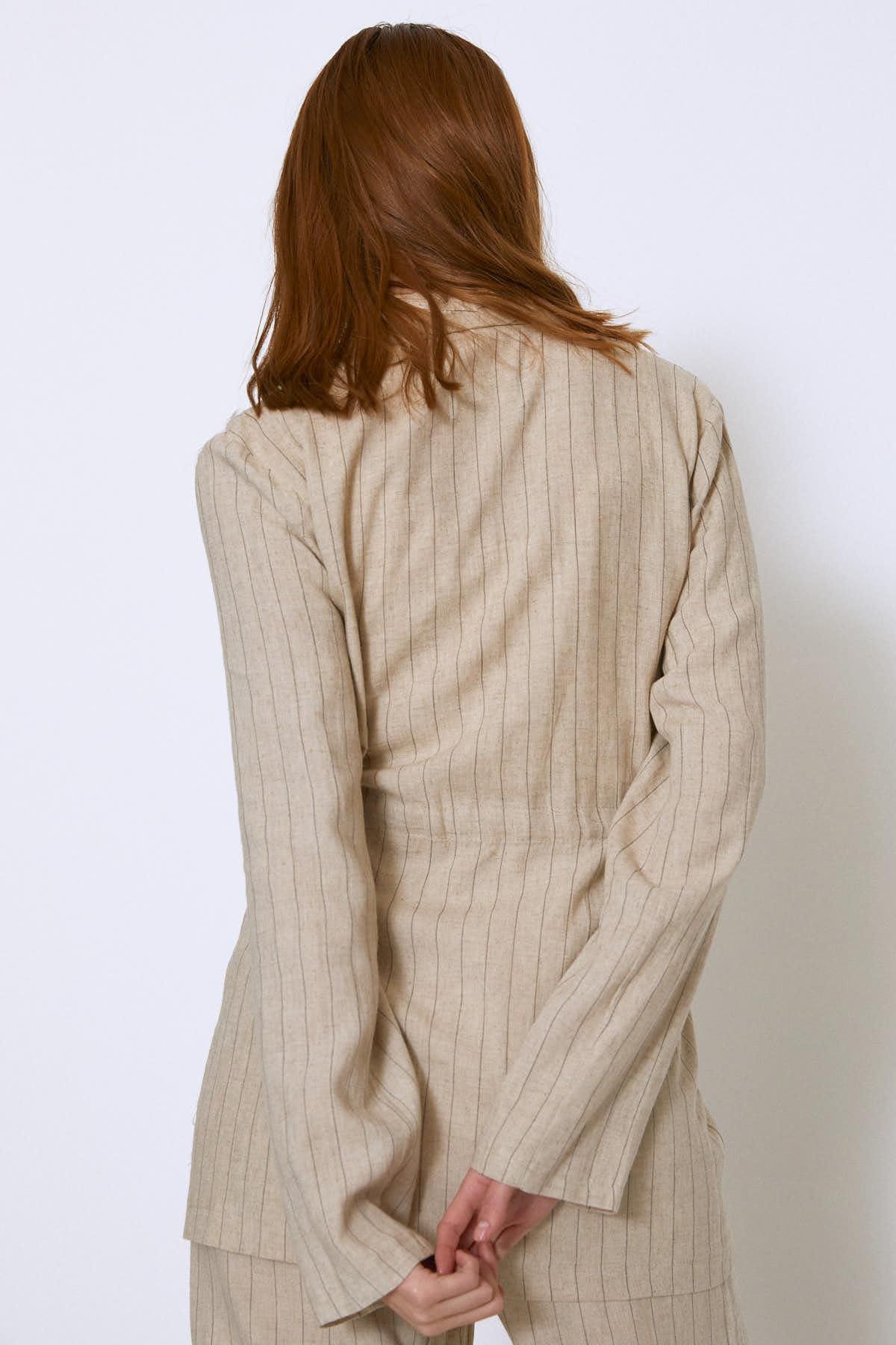 Striped blazer with belt, Beige, 36